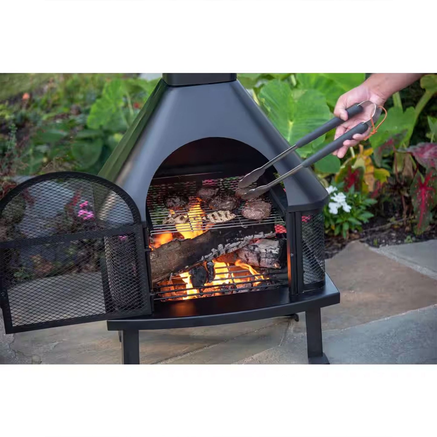 Four Seasons Courtyard Wood Burning Fireplace Outdoor Chimney Fire Bowl, Black