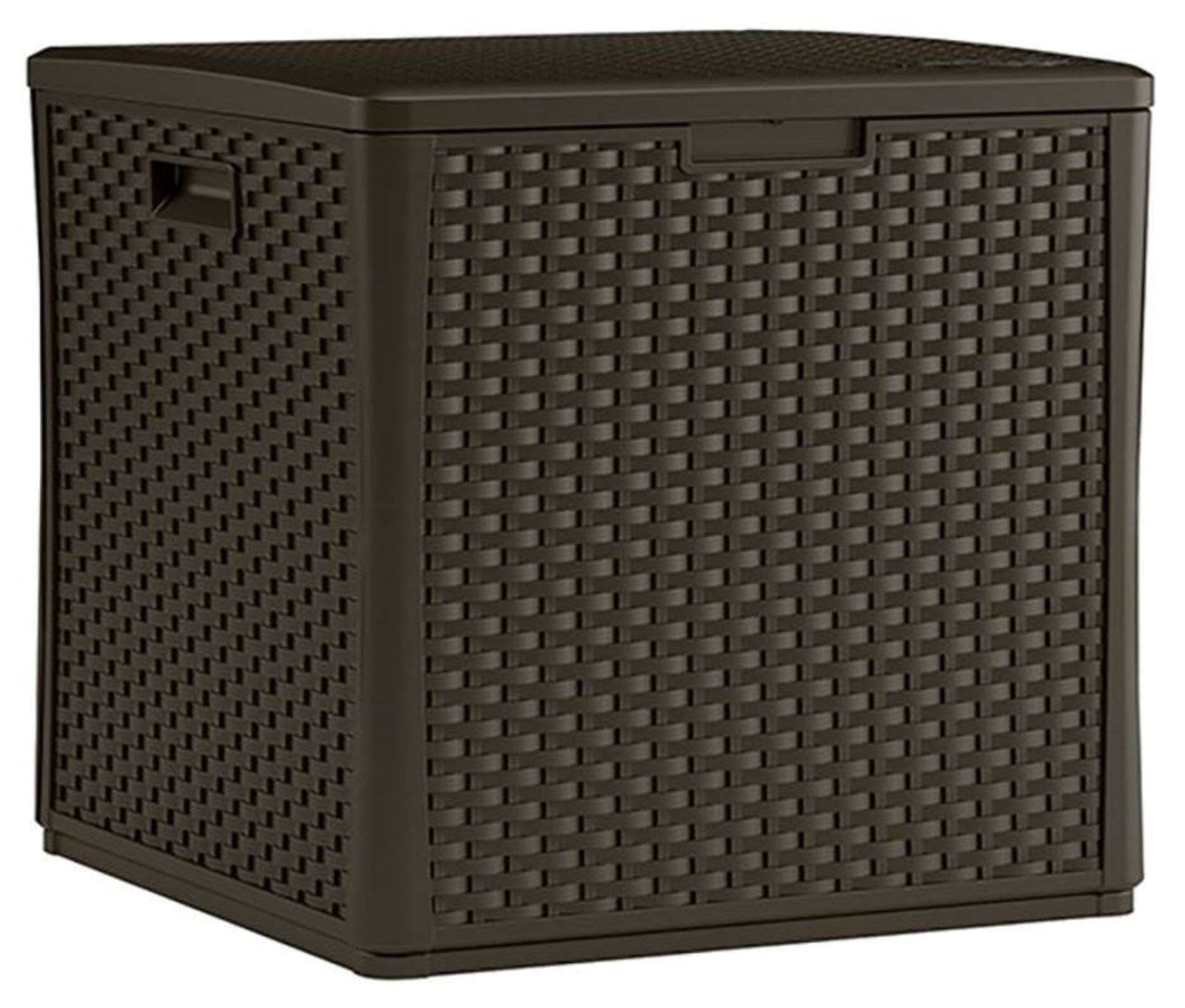 Suncast 60 Gallon Outdoor Storage Resin Wicker Design Cube Shape Patio Deck Box