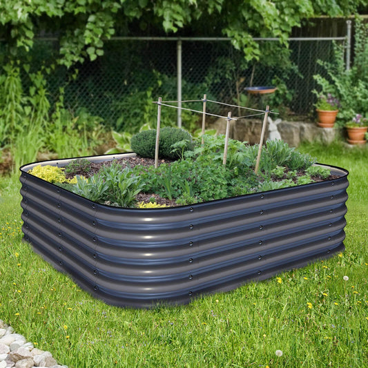 Olle 17" Tall, 12-in-1 Galvanized Metal Raised Garden Bed kits, Midnight Grey