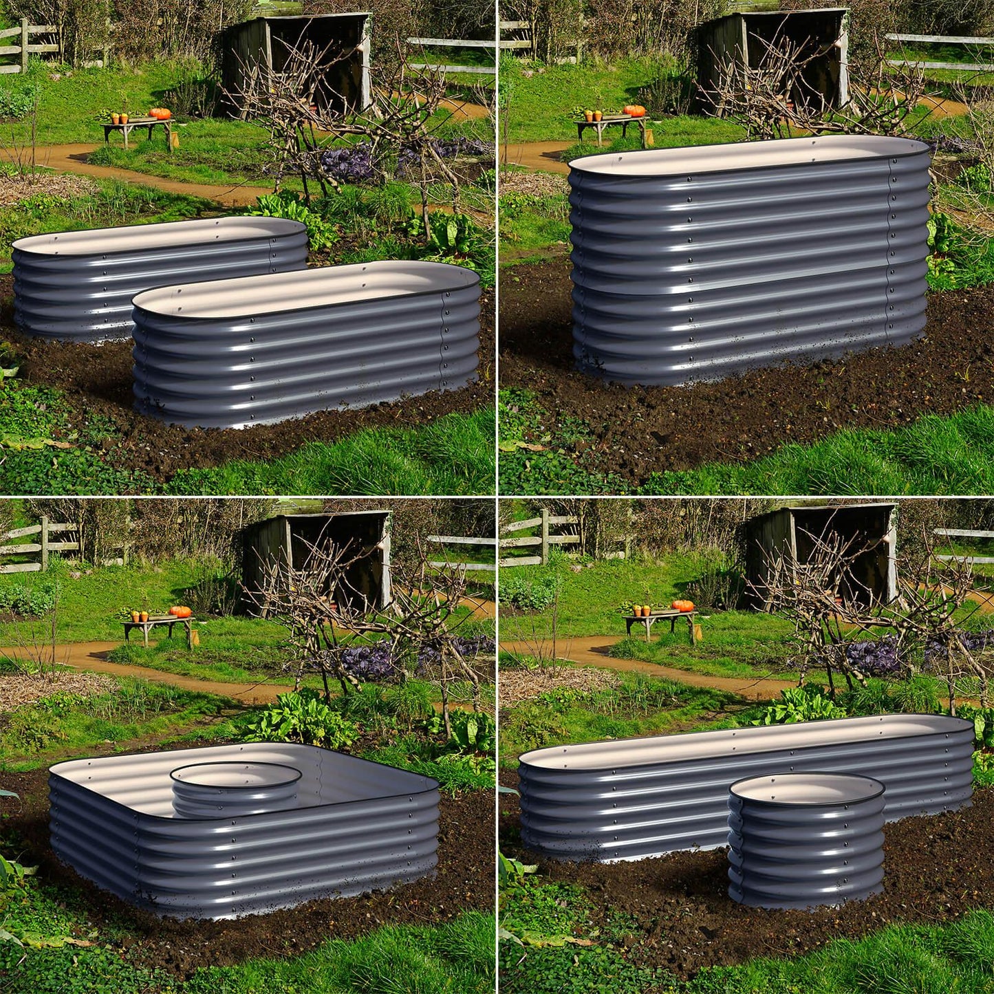 Olle 4-Style Modular Galvanized Raised Garden Beds, Midnight Grey [Build 1 of 4 Configurations]