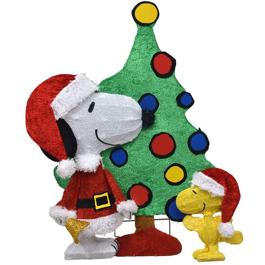 ProductWorks Peanuts 32" Snoopy and Woodstock Pre-Lit Christmas Tree Yard Decor