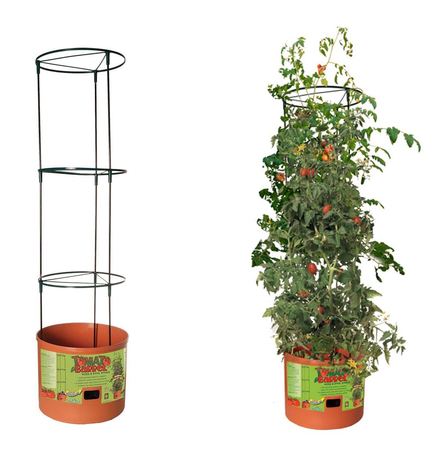 Hydrofarm GCTB Tomato Barrel Pot Garden Planting System and 4 Foot Trellis Tower