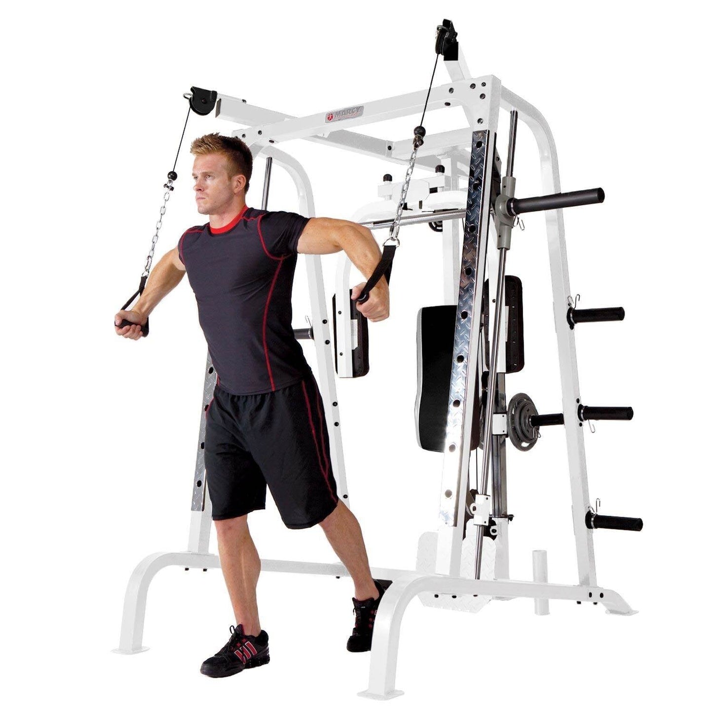 Marcy Pro Smith Cage Workout Machine Total Body Training Home Gym System, White