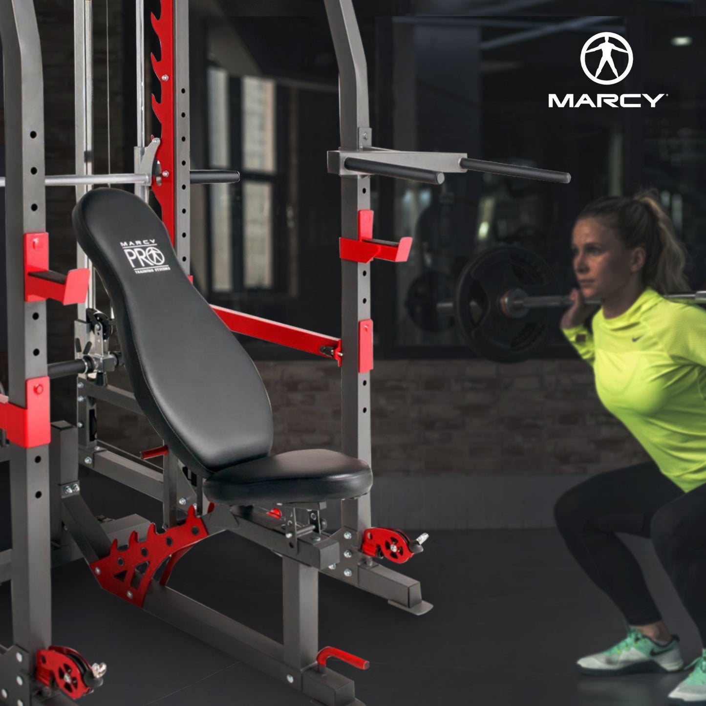 Marcy Pro Smith Machine Weight Bench Home Gym Total Body Workout Training System