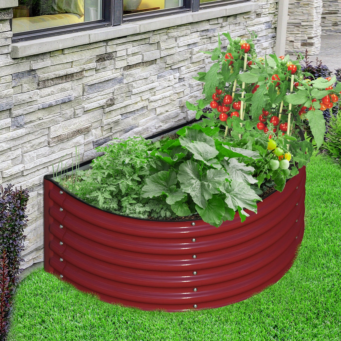 17" Tall Decorative Semi-circle Raised Garden Bed in Barn Red