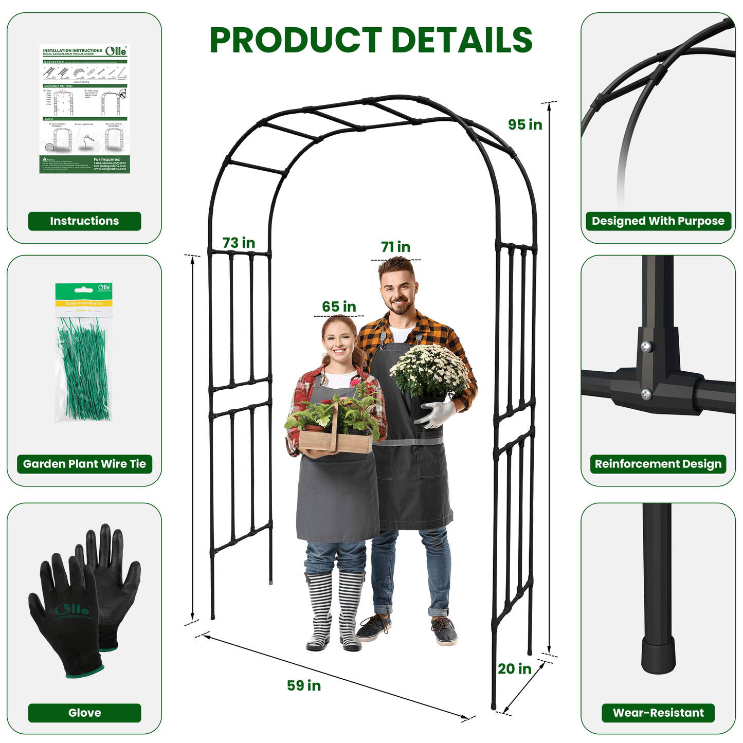 OLLE Garden 95" High 59" Wide Arch Trellis