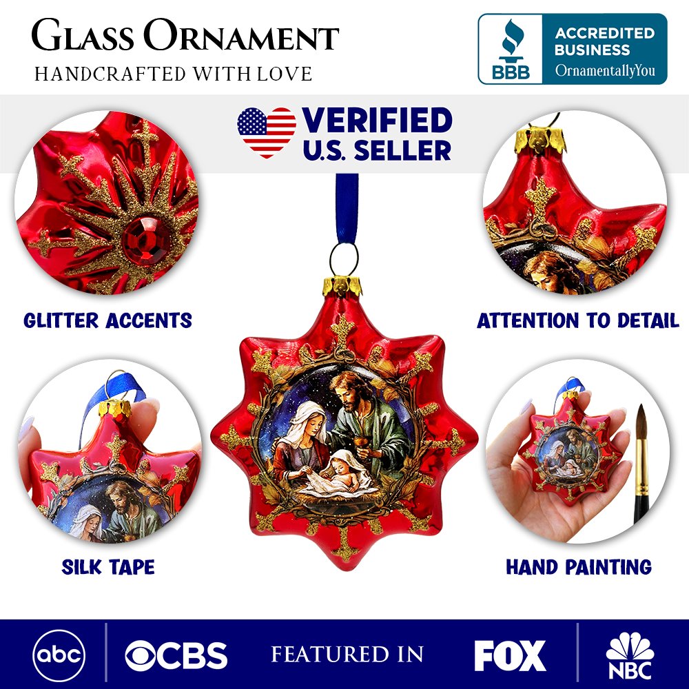 Graceful Nativity Star Glass Christmas Ornament, Unique Christian Religious Decor