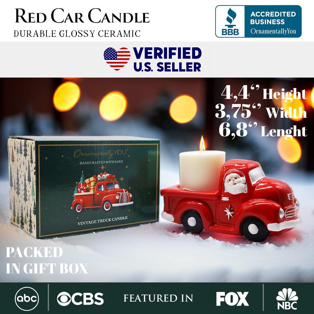 (Pre-Order) Lovely Ceramic Red Truck Candle Christmas and Santa Theme, Candleholder Home Decor