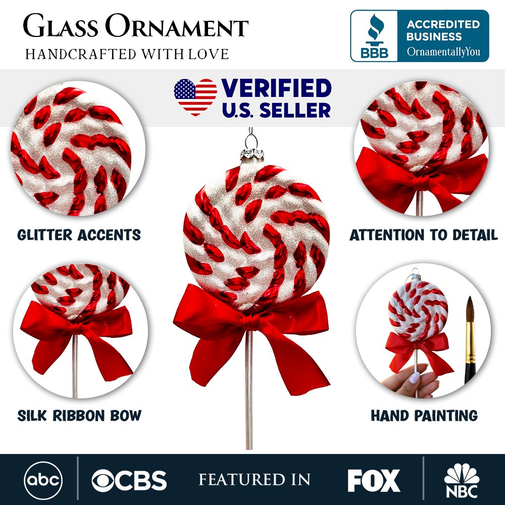 Red Swirl Candycane Lollipop Glass Christmas Ornament