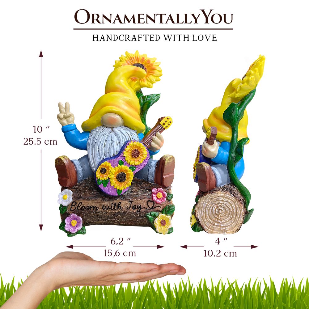 Bloom with Joy Sunflower Gnome 10" Garden Statue Figurine with Guitar, Spring and Summer Home Decoration