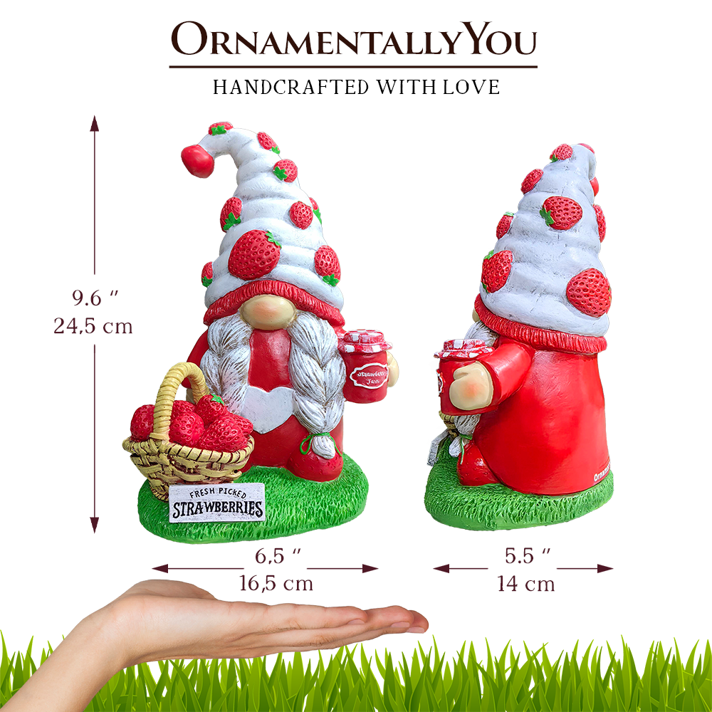 Charming Homestead Strawberry Gnome Garden Statue, 9.5" Farmhouse Style Unique Fruit Home Decor