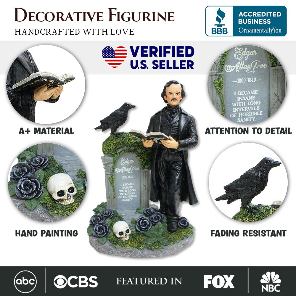 (Pre-Order) Edgar Allan Poe Handpainted 9" Figurine, Horror Home Statue Decoration