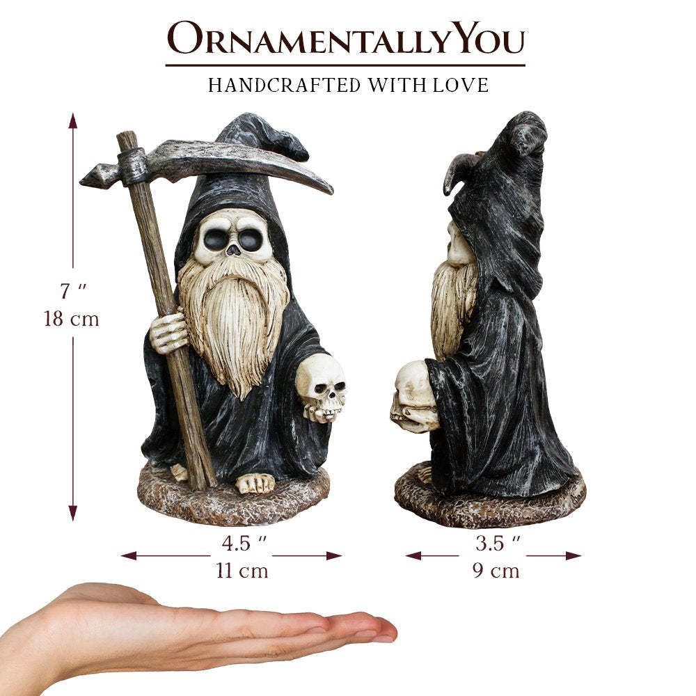 Grim Reaper Gnome Figurine 7", Gothic Occult Statue Yard Decoration