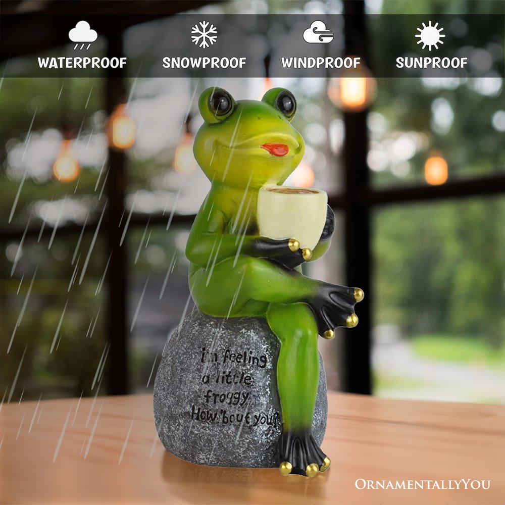 Coffee Drinking Frog Garden Statue with Funny Quote