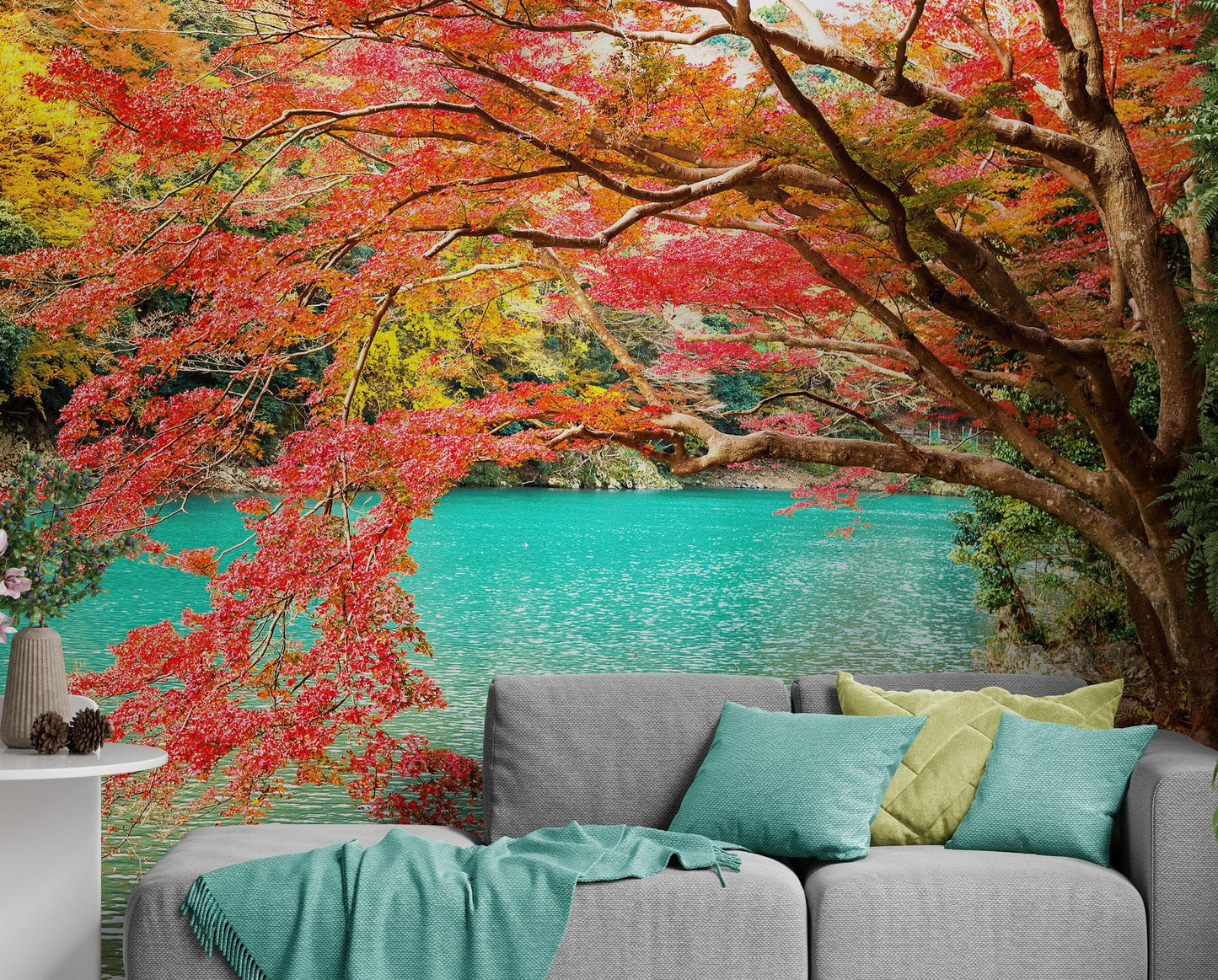 Colorful Teal Water Lake View Landscape Wallpaper Mural. #6745