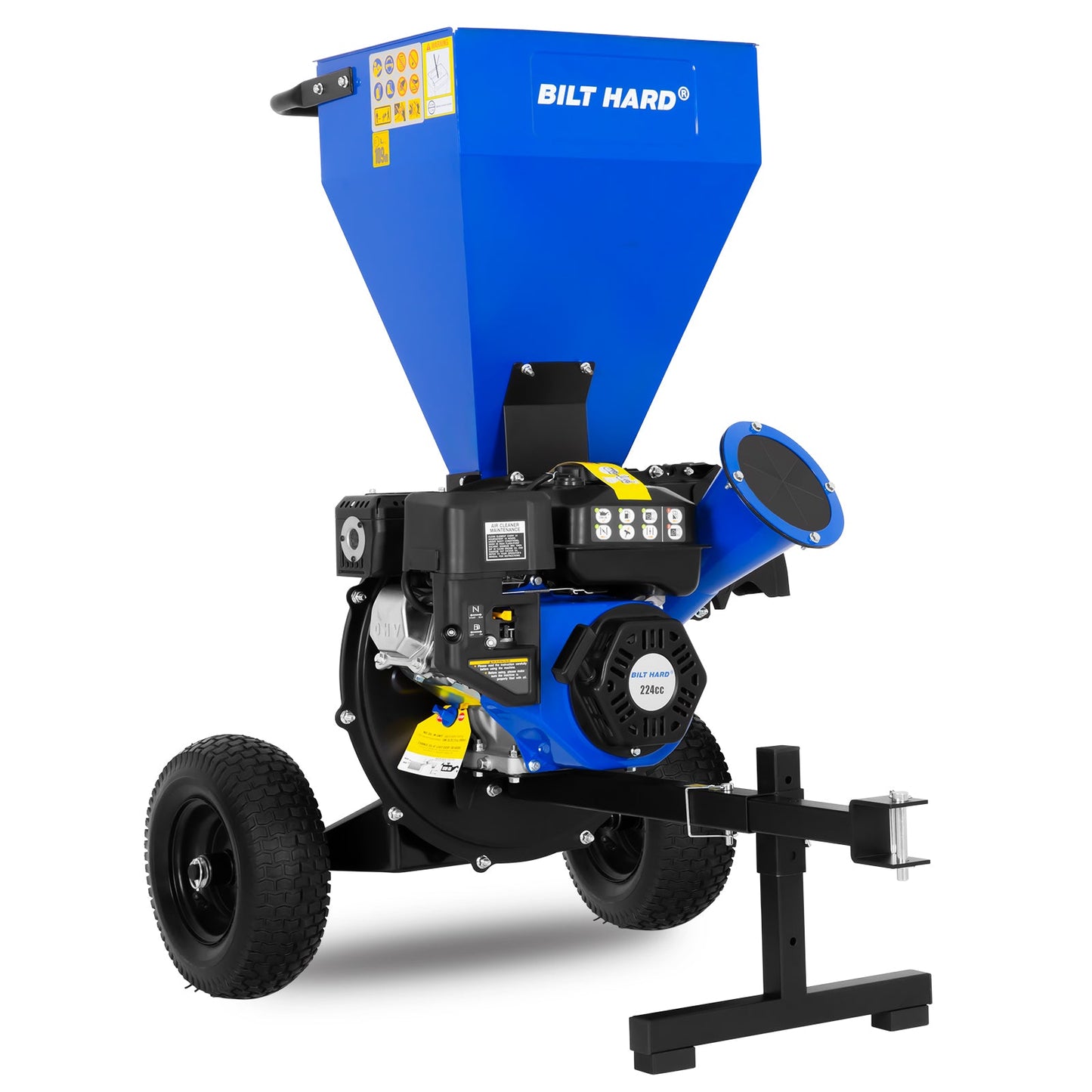 BILT HARD Wood Chipper - 7.5 HP 224cc Gas Powered Shredder Mulcher, 3 in 1 Multi-Function Heavy Duty, 3" Max Wood Diameter Capacity with Collection Bag