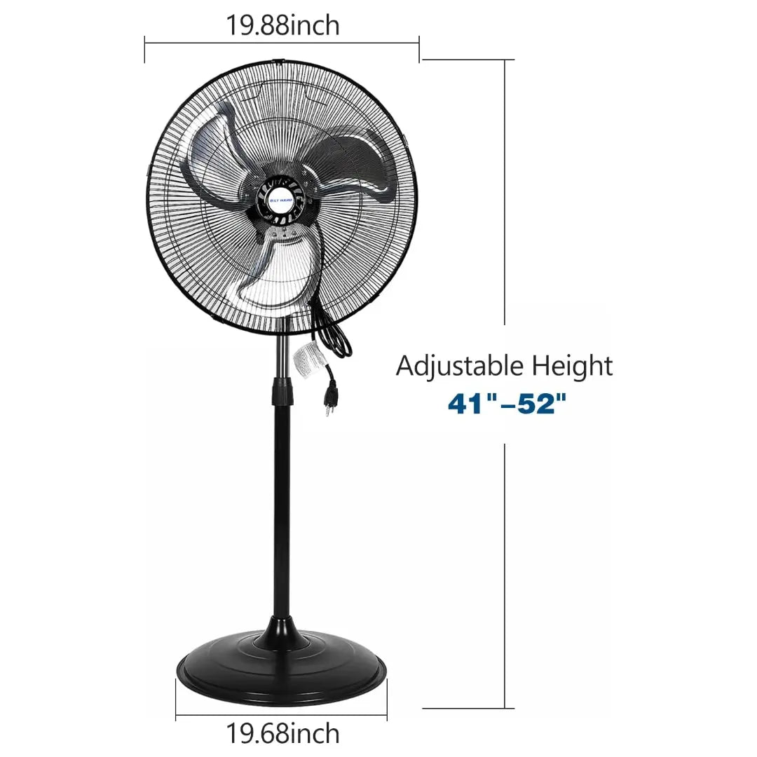 BILT HARD 18" High Velocity Pedestal Oscillating Fan, 3-Speed Industrial Standing Fan with Aluminum Blades, 3850 CFM Heavy Duty Metal Shop Fan