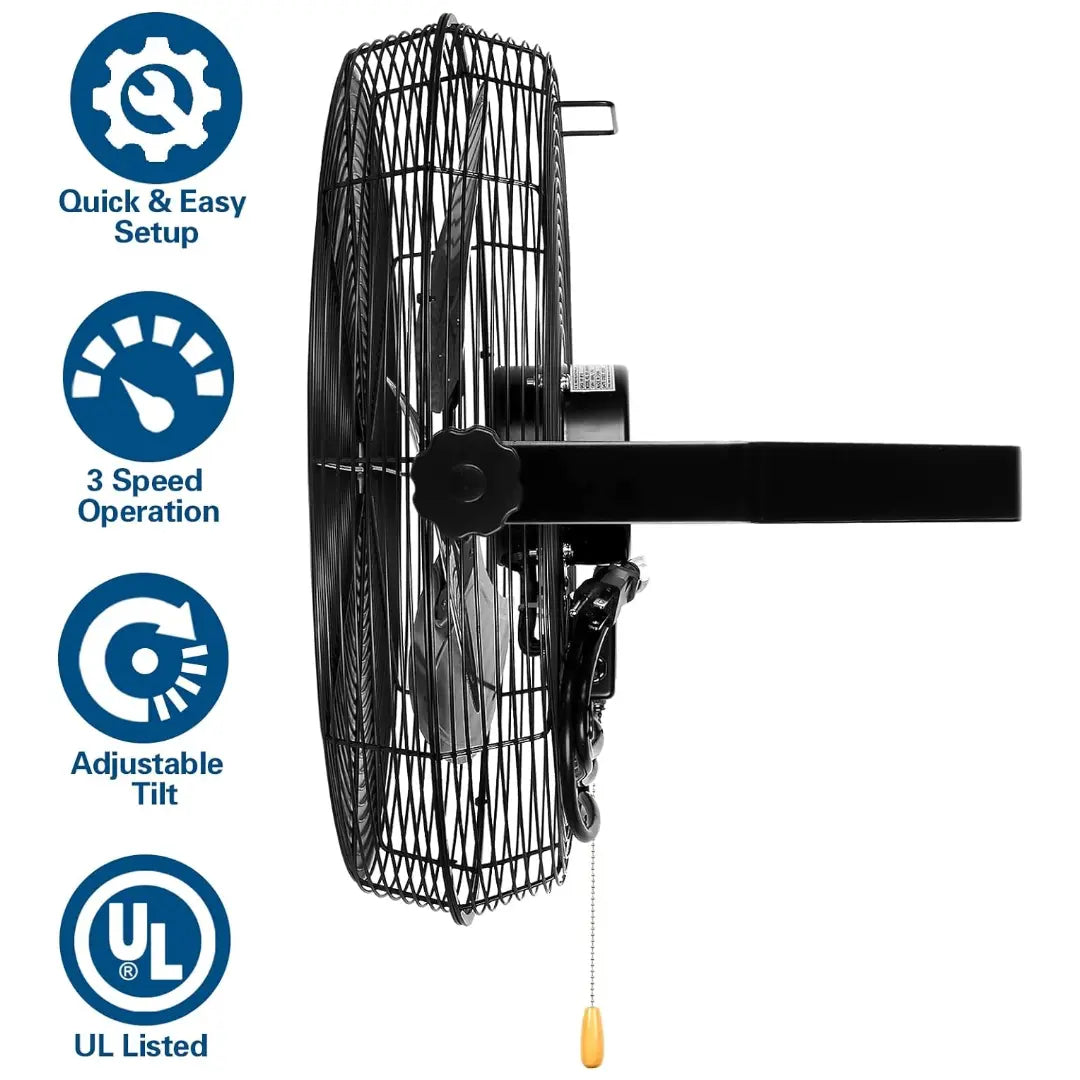 BILT HARD 18" Industrial Wall Mount Fan, 3-Speeds High Velocity Wall Fan with Sealed Motor, 4300 CFM Heavy Duty Metal Barn Fans