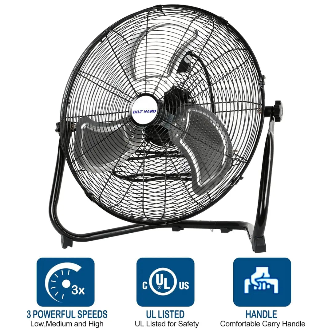 BILT HARD 20" High Velocity Floor Fan, 4650 CFM 3-Speed Heavy Duty Metal Fan with Wall-Mounting System, Industrial Shop Fan