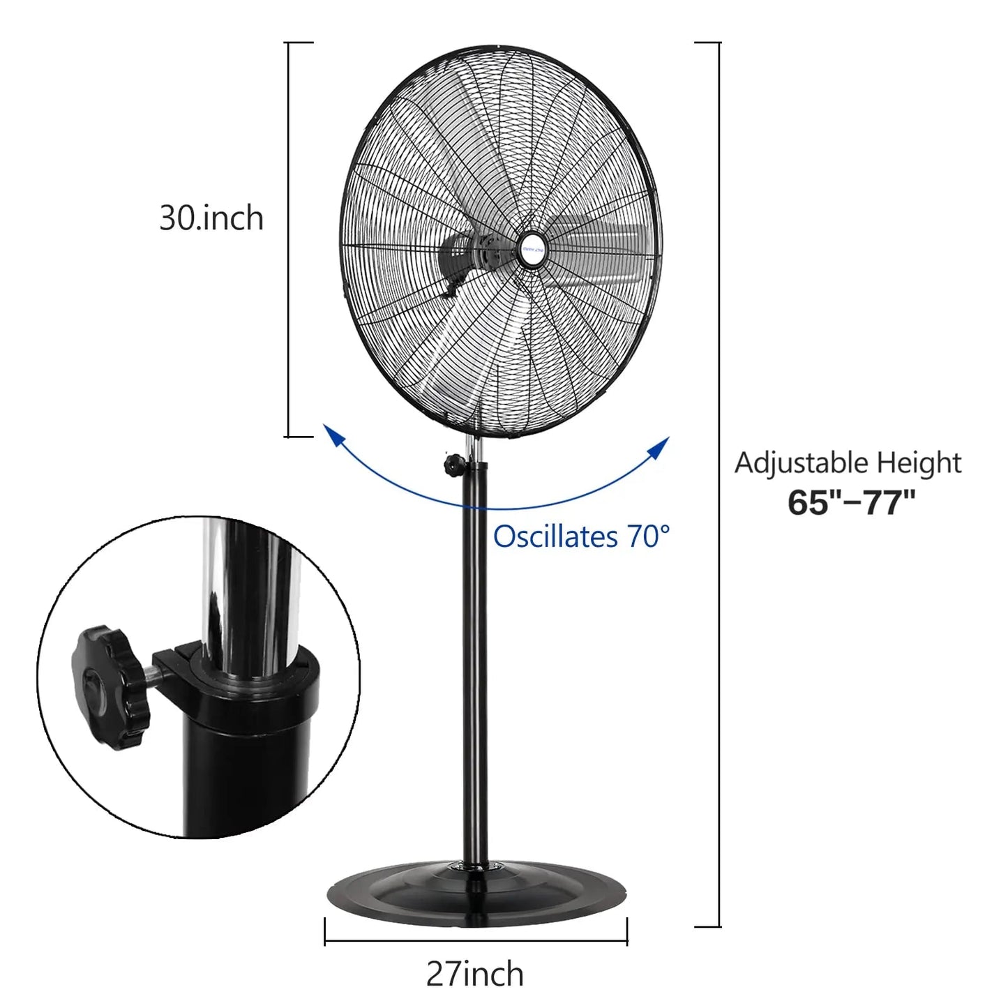 BILT HARD 30" High-Velocity Industrial Pedestal Fan - 3-Speed, Adjustable Height, Aluminum Blades