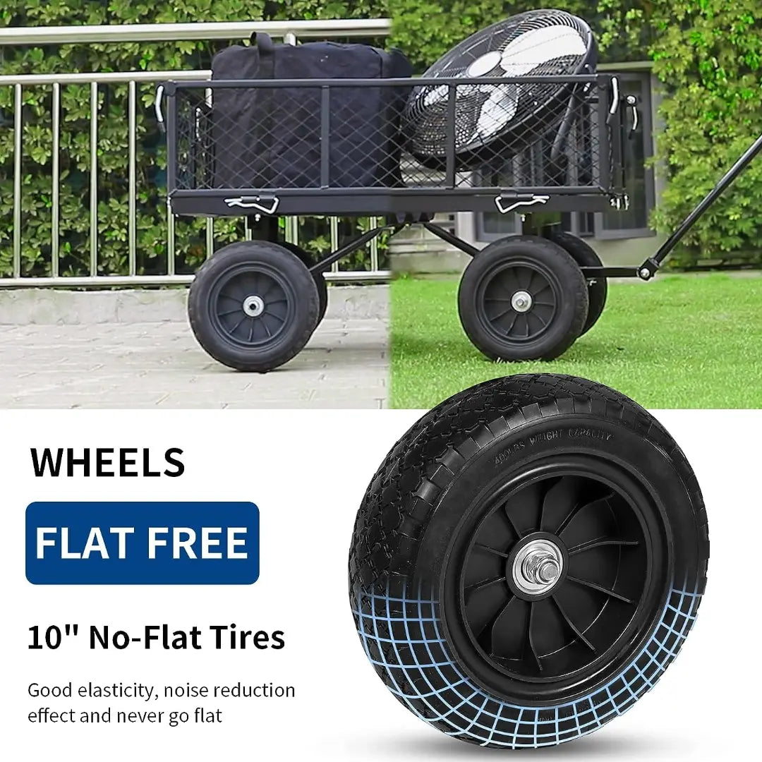 BILT HARD 400 lbs 10" Flat Free Tires Steel Garden Cart with 180° Rotating Handle and Removable Sides, 4 Cu.Ft Capacity Utility Heavy Duty Garden Carts and Wagons