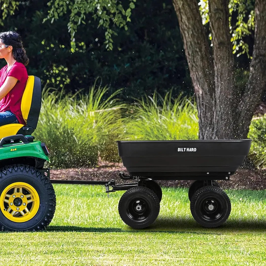 BILT HARD 7 Cu.Ft. 13 No-Flat Tires Poly Yard Dump Cart with 2-in-1 Convertible Handle, 1200 lbs Capacity Heavy Duty Garden Carts and Wagons Black