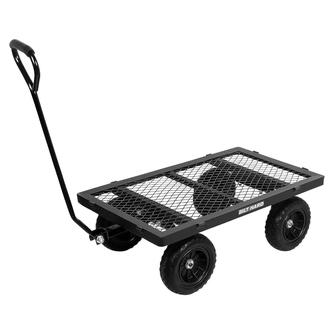 BILT HARD 880 lbs 10" Flat Free Tires Steel Garden Cart with 180° Rotating Handle and Removable Sides, Heavy Duty 4 Cu.Ft Capacity Utility Garden Carts and Wagons