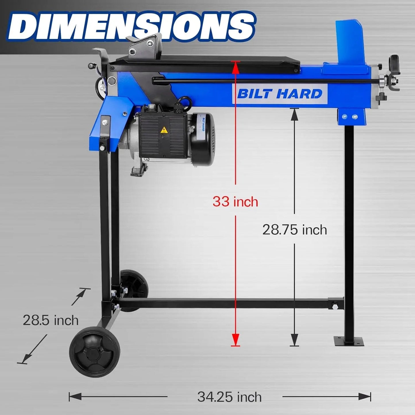 BILT HARD Log Splitter 6.5 Ton with Stand, Wood Electric Powered, Hydraulic Ram, Firewood Splitting Machine Black Stand Wood Splitter