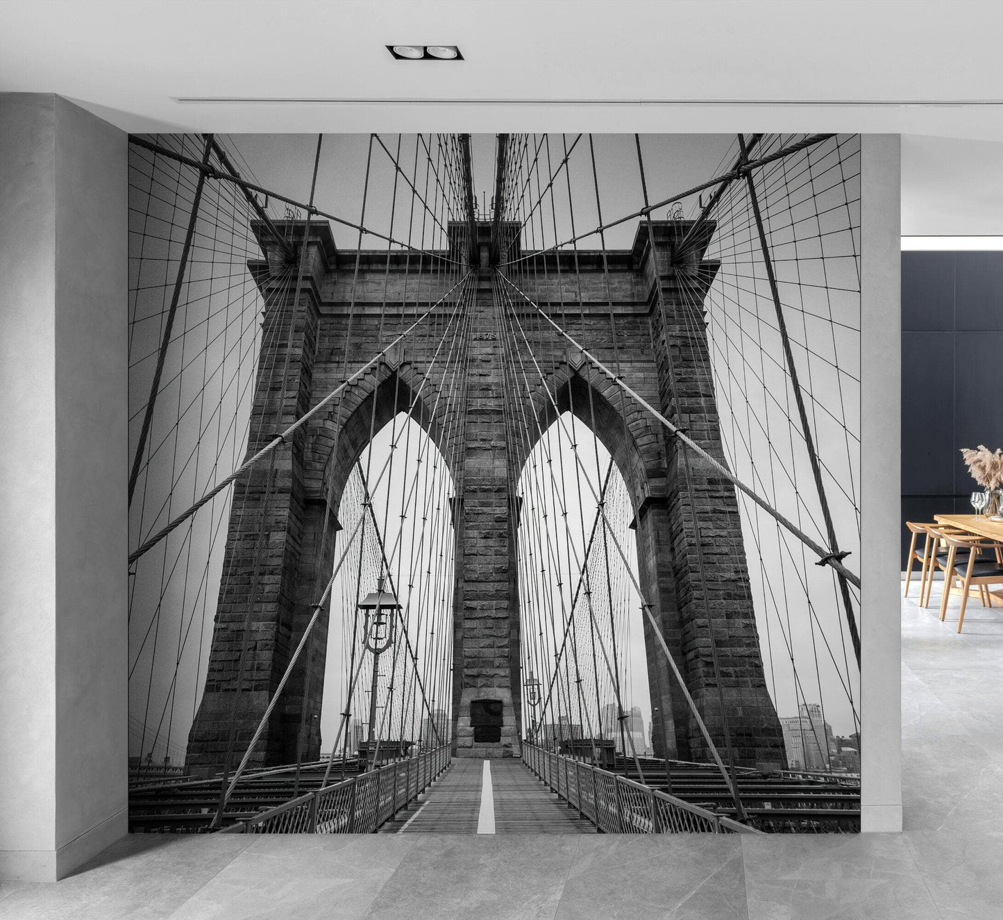 Black and White Brooklyn Bridge Wallpaper Mural. New York City Theme Decor. #6798