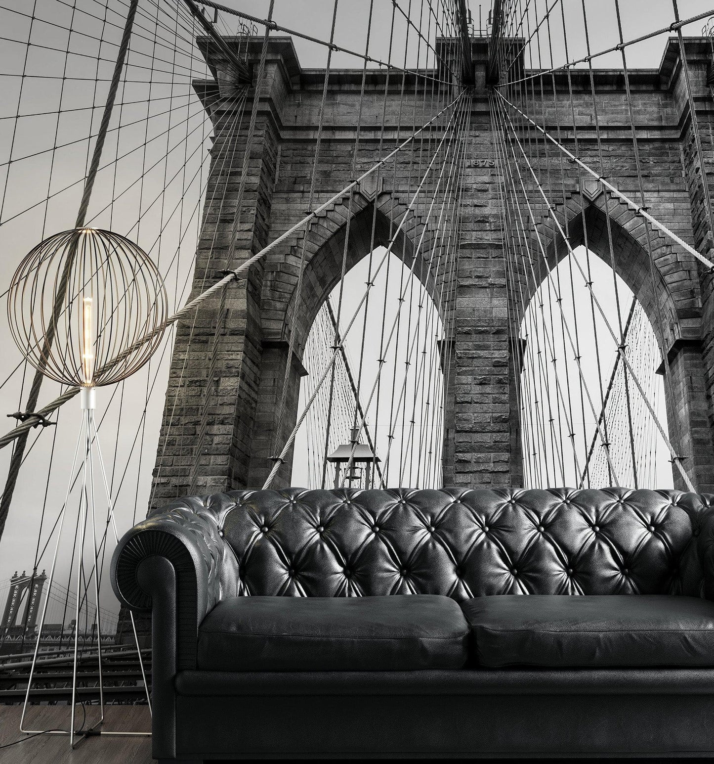 Black and White Brooklyn Bridge Wallpaper Mural. New York City Theme Decor. #6798