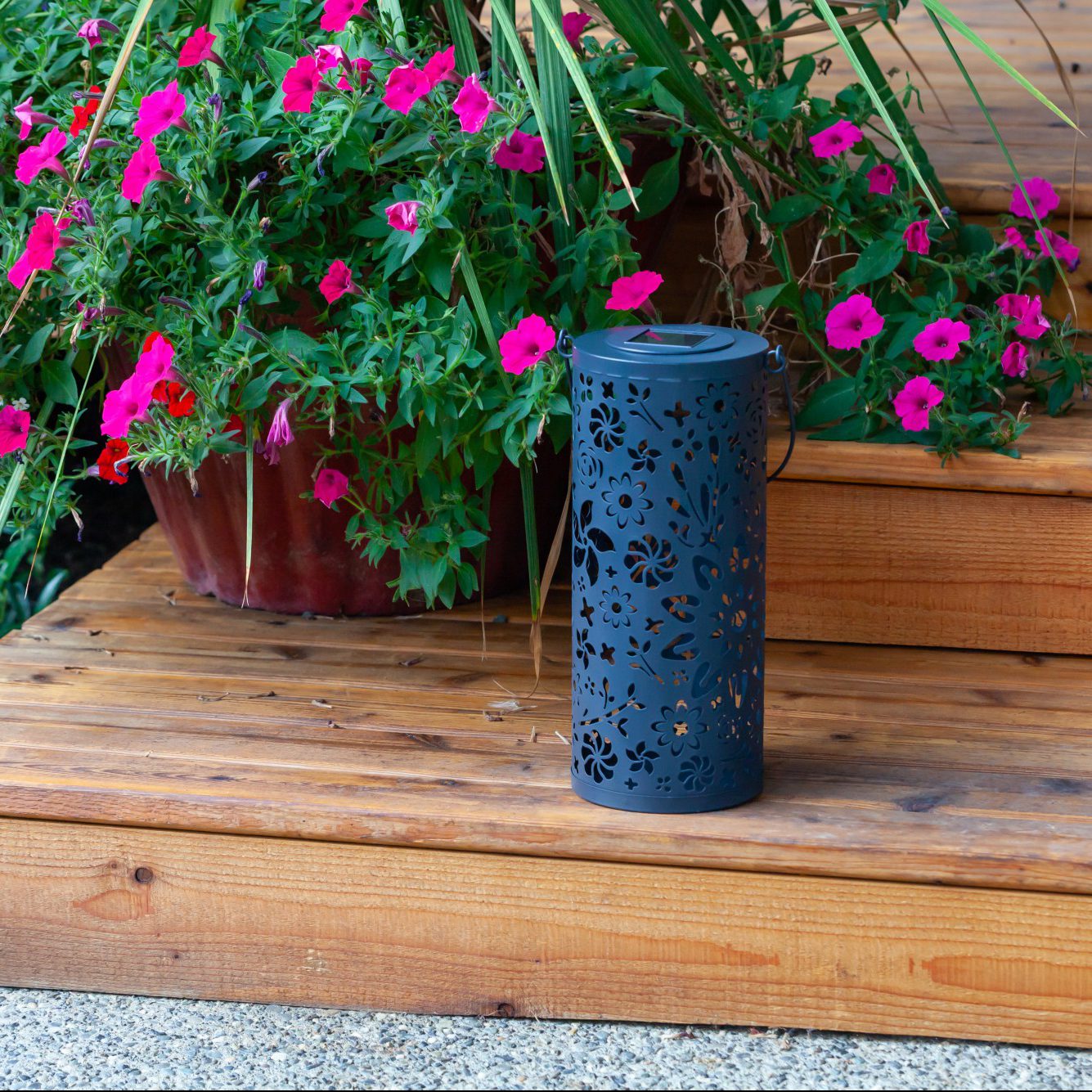 Bloom Punched Metal Solar Lantern - Midnight Blue