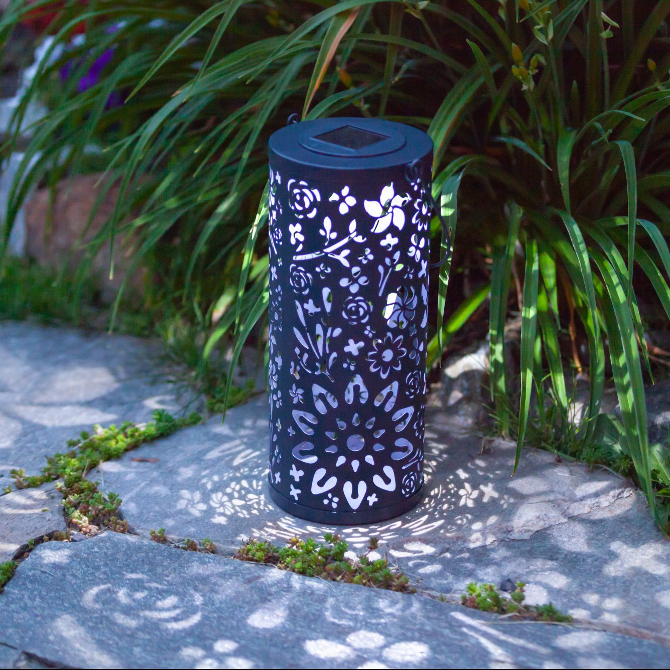 Bloom Punched Metal Solar Lantern - Midnight Blue