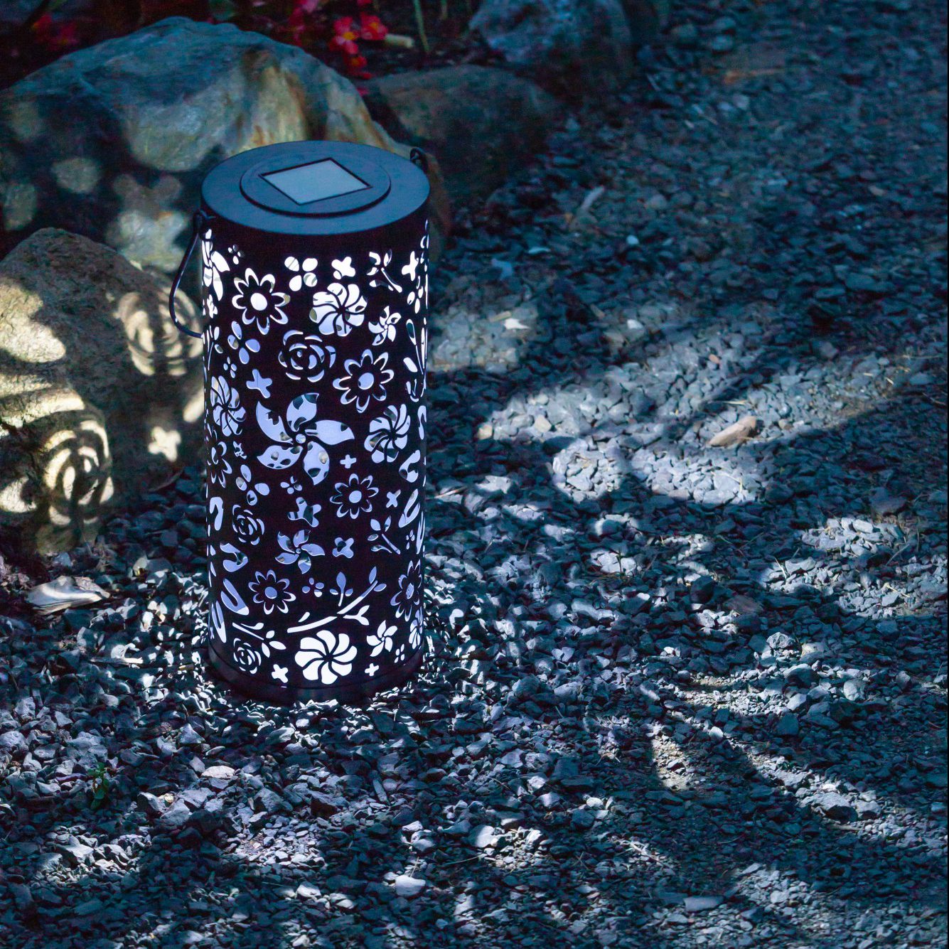 Bloom Punched Metal Solar Lantern - Midnight Blue