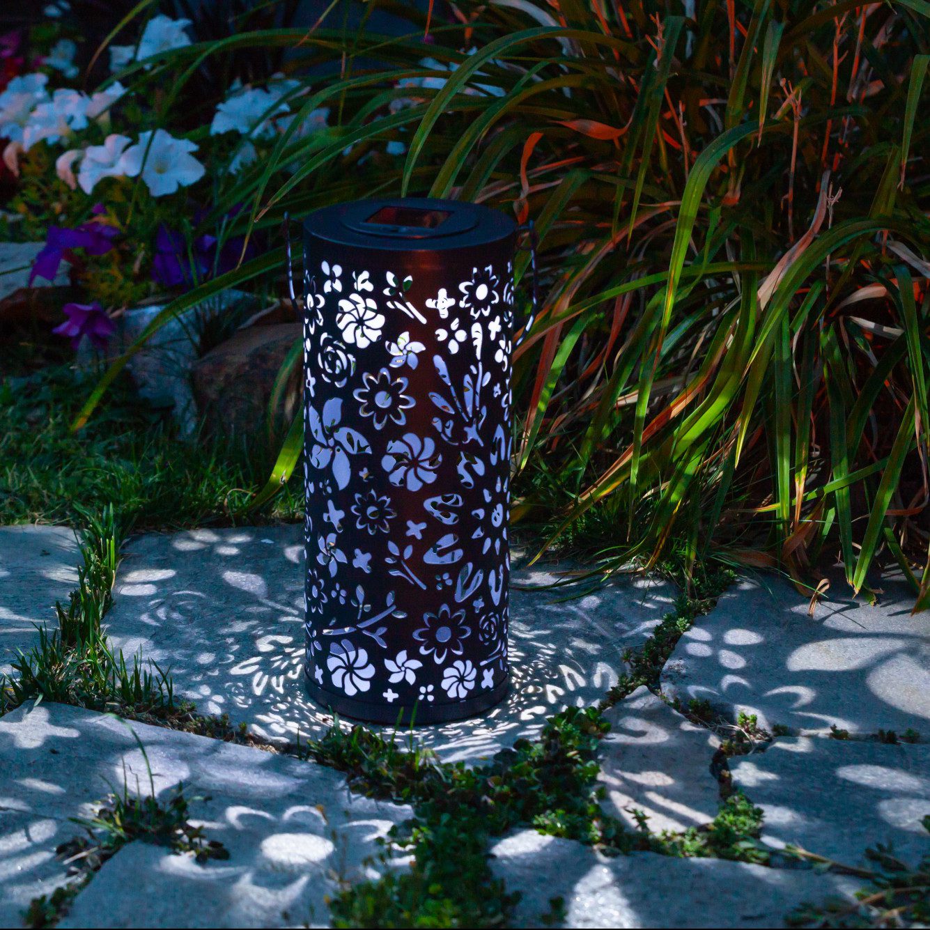 Bloom Punched Metal Solar Lantern - Midnight Blue