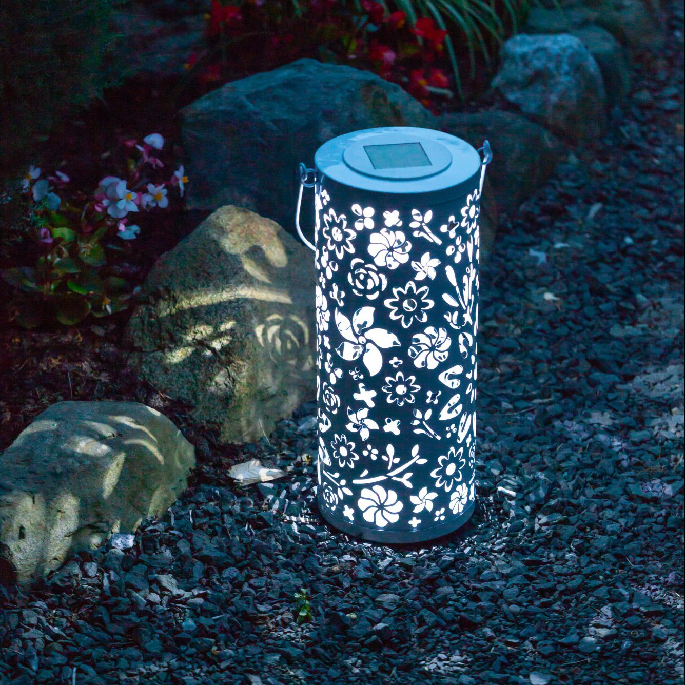 Bloom Punched Metal Solar Lantern - White