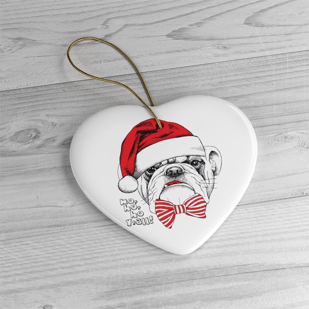 Bulldog with Bow Christmas Ornament