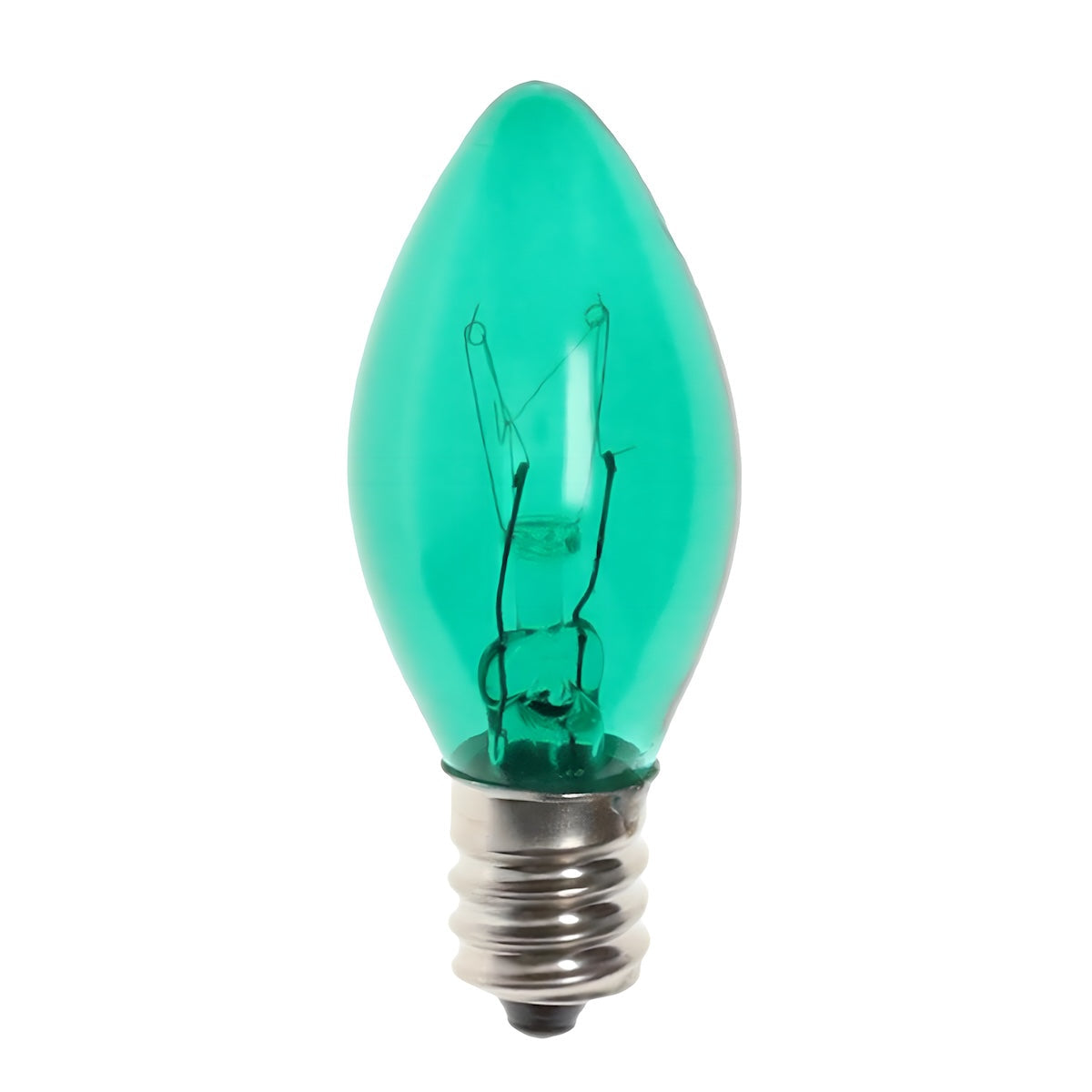 C7 Incandescent Christmas Light Bulbs, Green, Transparent, Pack of 25 [CLOSEOUT]