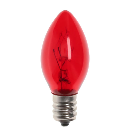 C7 Incandescent Christmas Light Bulbs, Red, Transparent, Pack of 25 [CLOSEOUT]