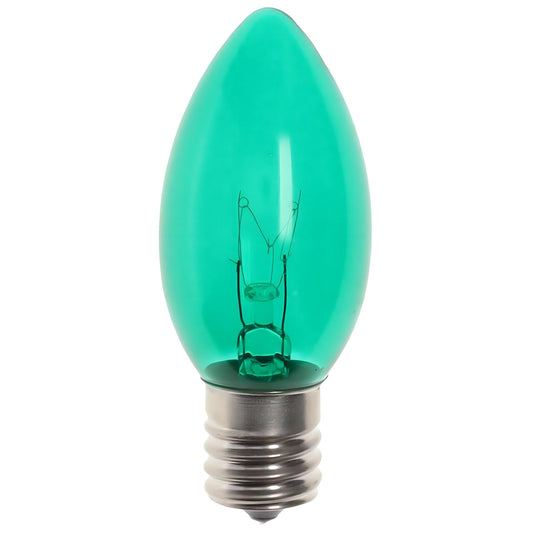 C9 Incandescent Christmas Light Bulbs, Green, Transparent, Pack of 25 [CLOSEOUT]