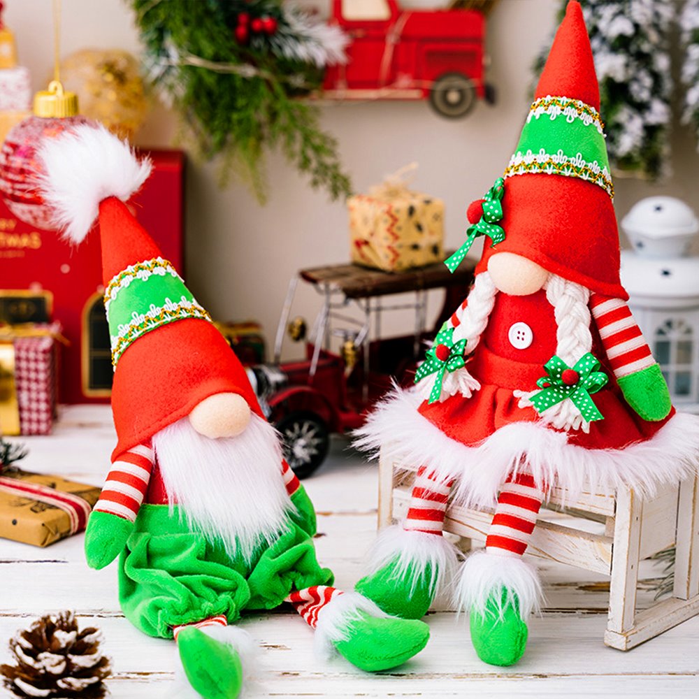 Classic Christmas Duo Plush Gnome Set, Christmas Table Centerpiece Decoration