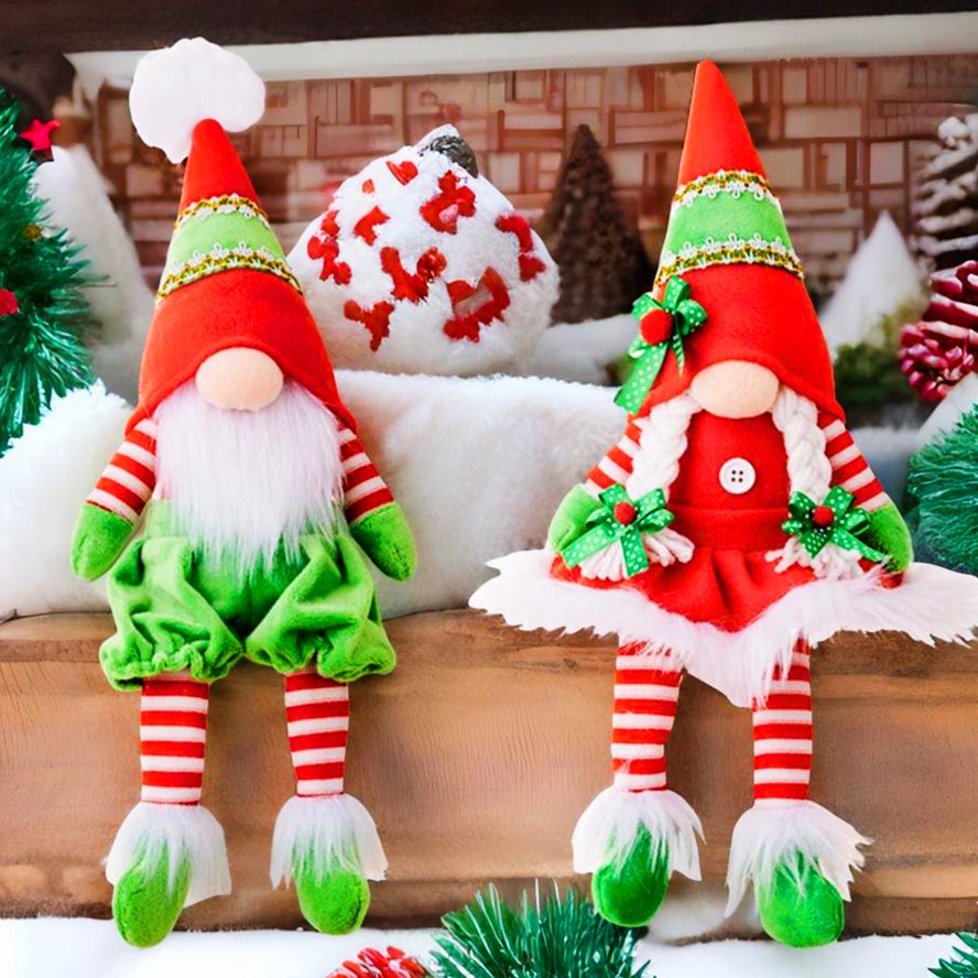 Classic Christmas Duo Plush Gnome Set, Christmas Table Centerpiece Decoration