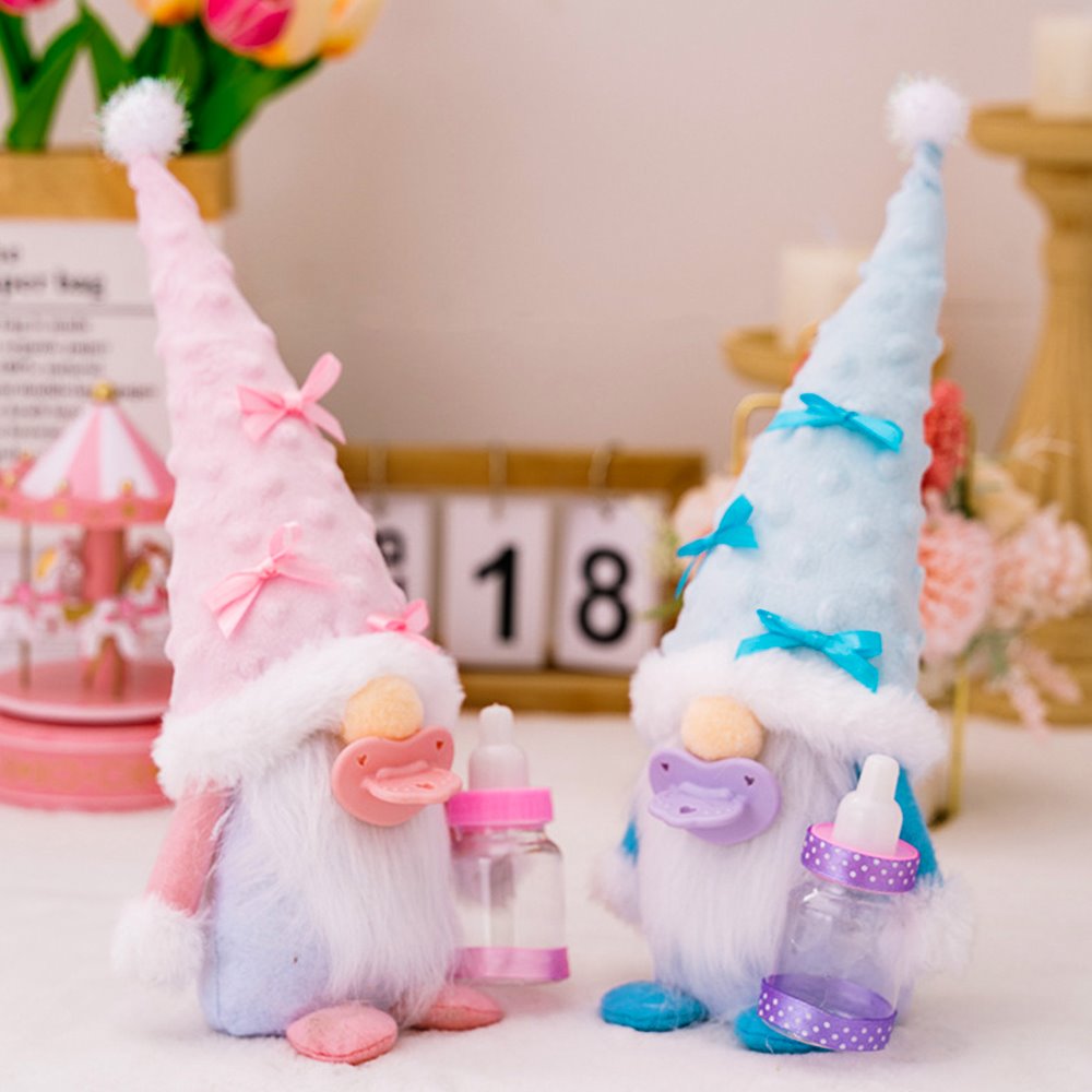 Cute Nursery Pair Baby Gnome Set of 2, Light Blue and Pink Toddler Boy and Girl