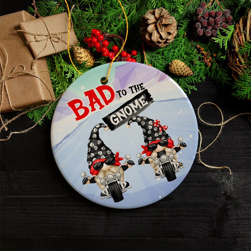 Bad to the Gnome Biker Theme Christmas Ornament