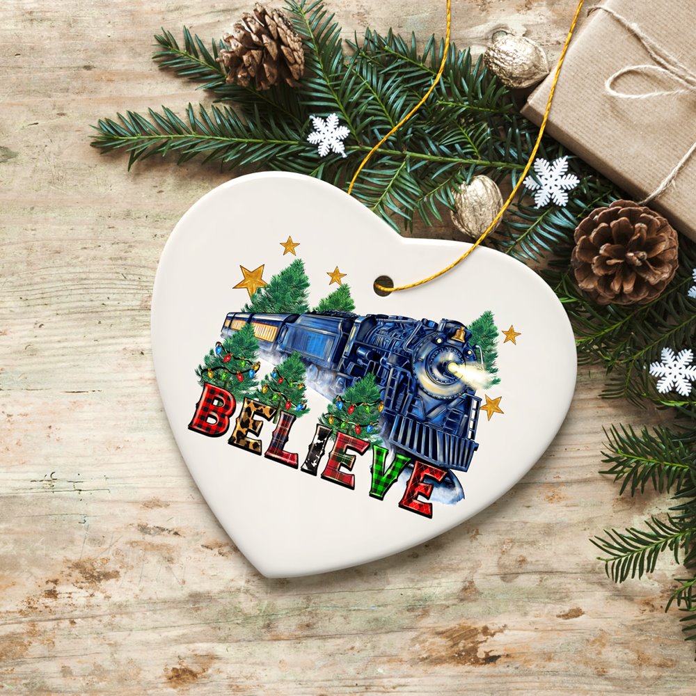 Magical Christmas Train Charming Holiday Ornament, Classic Believe Plaid Railroad