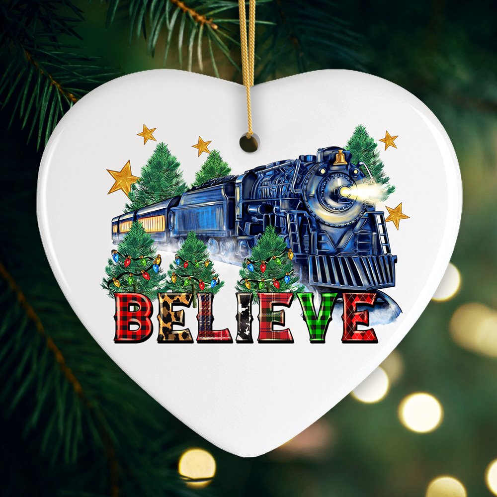 Magical Christmas Train Charming Holiday Ornament, Classic Believe Plaid Railroad