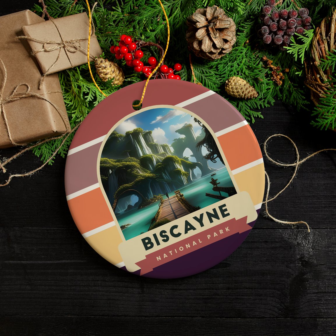 Biscayne National Park Retro Style Ornament, Florida Tourist Attraction and Gift