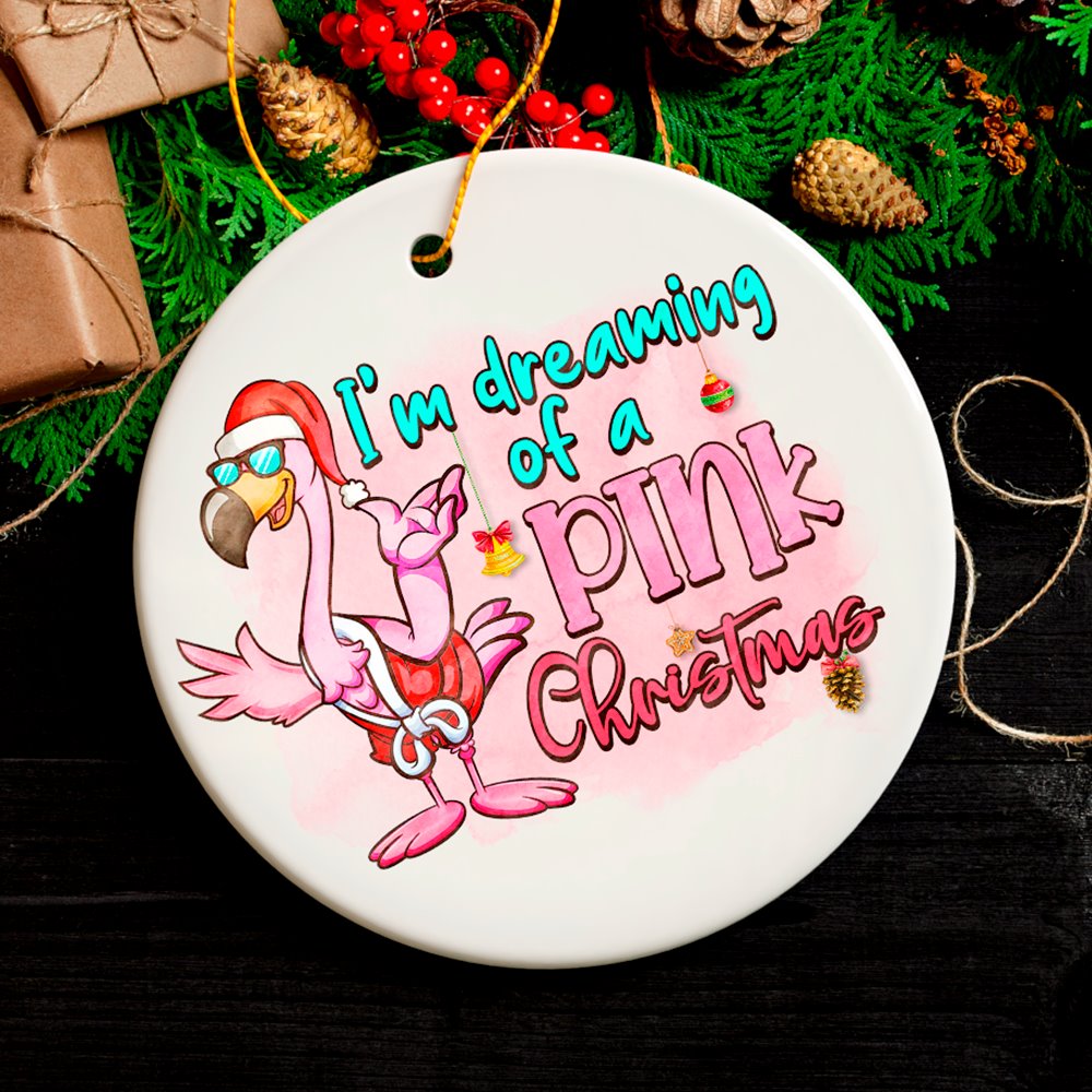 Dreaming of a Pink Christmas Flamingo Ornament, Vacation Theme