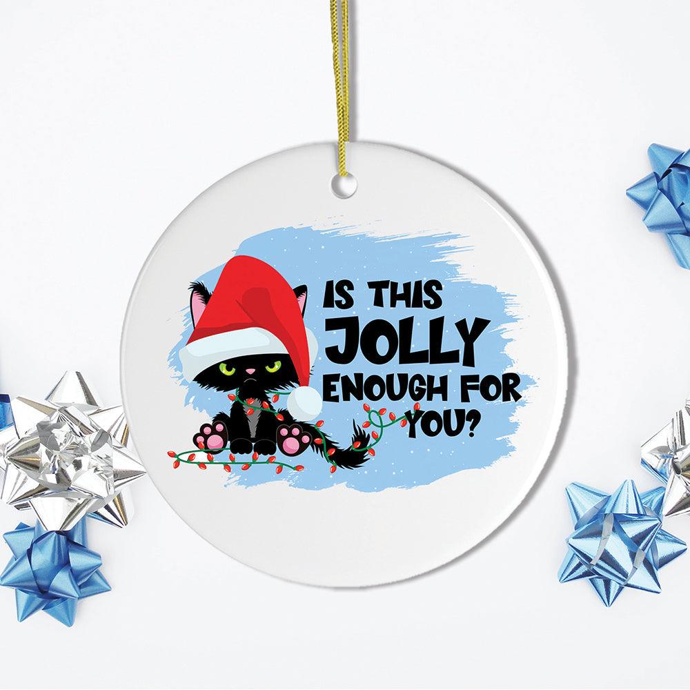 Funny Black Cat Cranky Christmas Humor Ornament