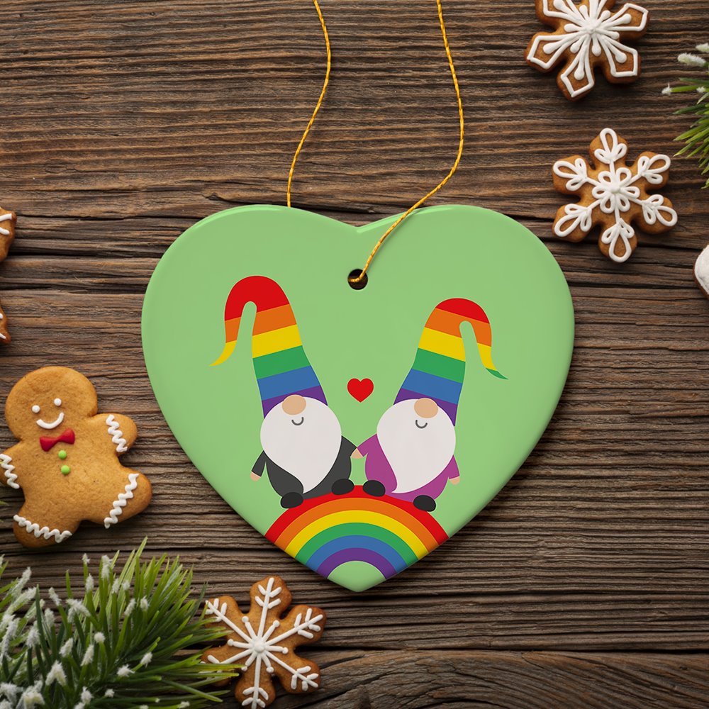 Gay Gnomes on a Rainbow Christmas Ornament