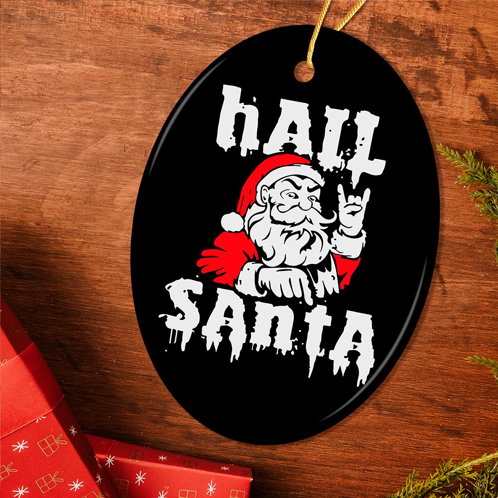 Hail Santa Heavy Metal Christmas Ornament, Emo Goth Rockstar.